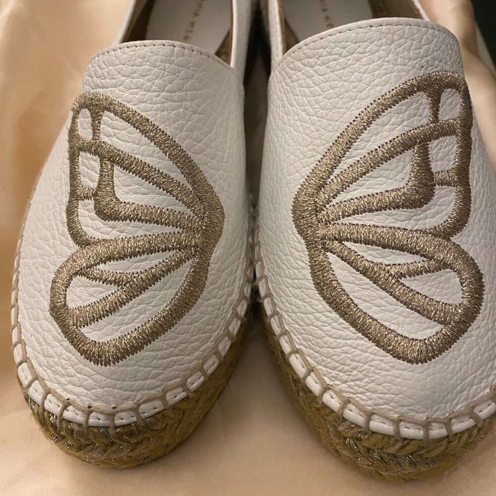 Sophia Webster White and Gold Espadrille Loafers